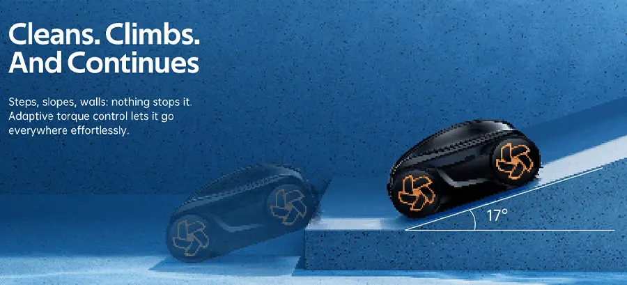 pool robot clibs steps and slopes